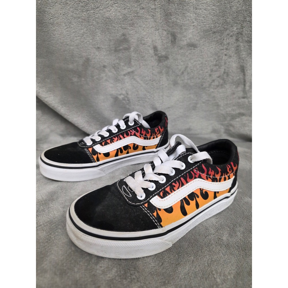Vans Old Skool Flame Kids Shoes Black Orange Fire Low Top Sneakers 13.0 Youth